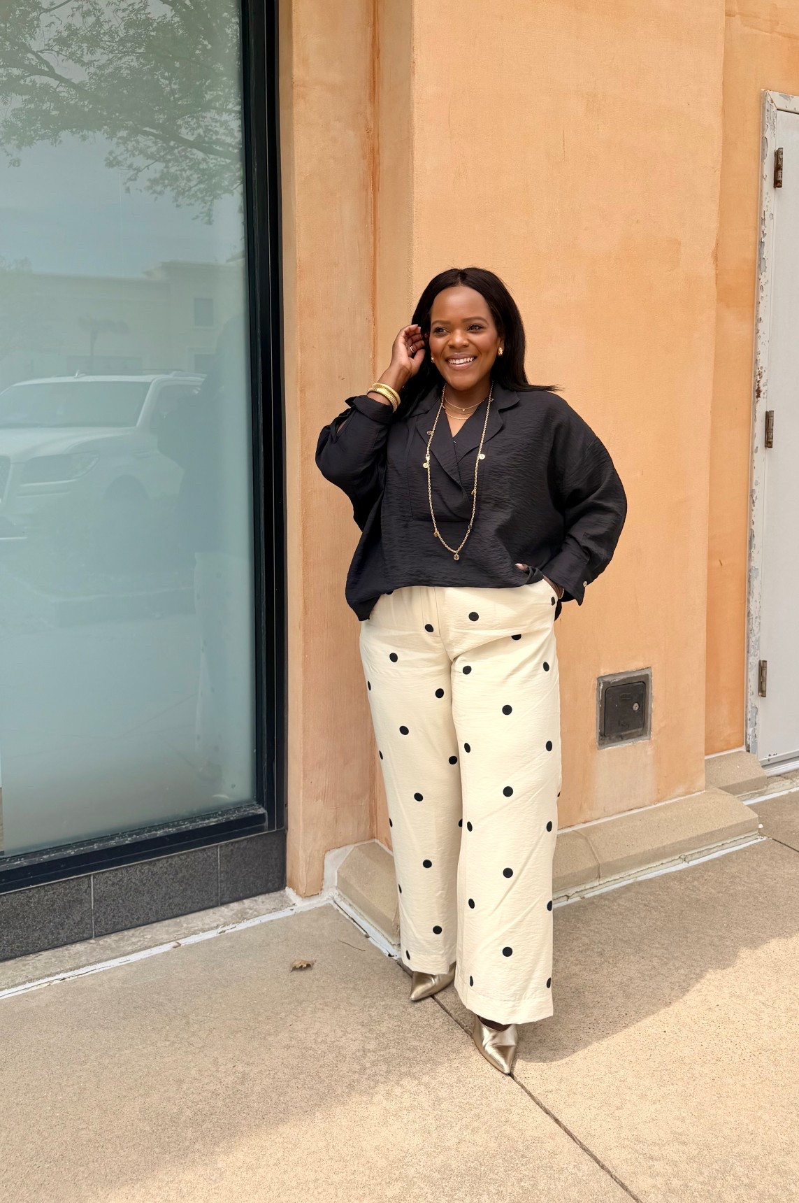 Monday workwear ootd featuring these @abercrombie polka dot trousers pants that are perfect for Spring! Sharing similar polka dot pants and a dupe of this Anthro black blouse. 

#LTKootd #LTKgrwm #LTKWorkwear