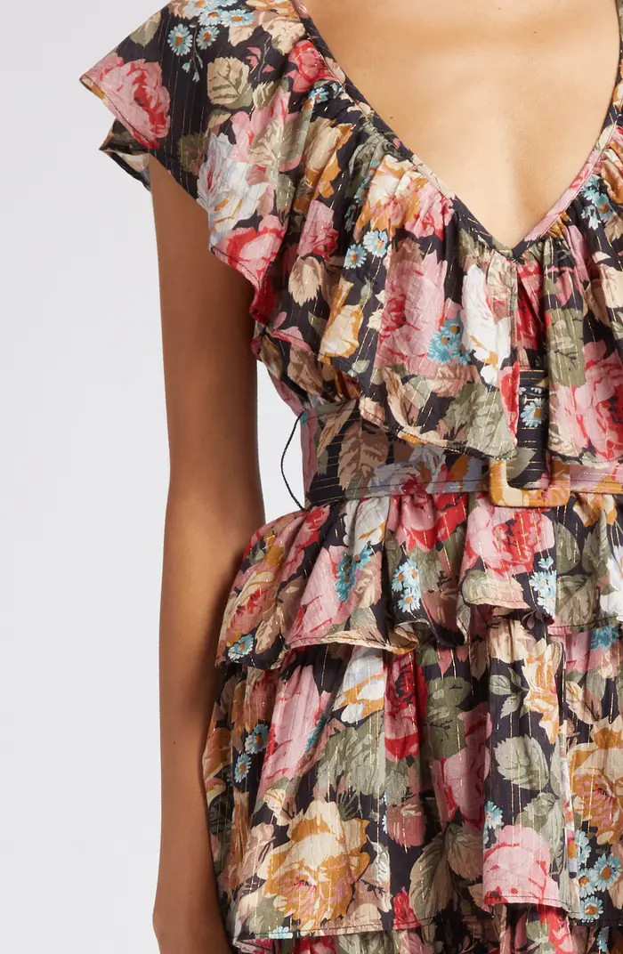 Bohemian Metallic Floral Ruffle Dress | Nordstrom