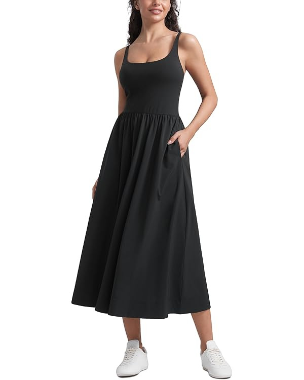 CRZ YOGA Maxi Square Neck Tank Dress for Women Sleeveless Padded Casual Travel Summer Flowy Outfi... | Amazon (US)