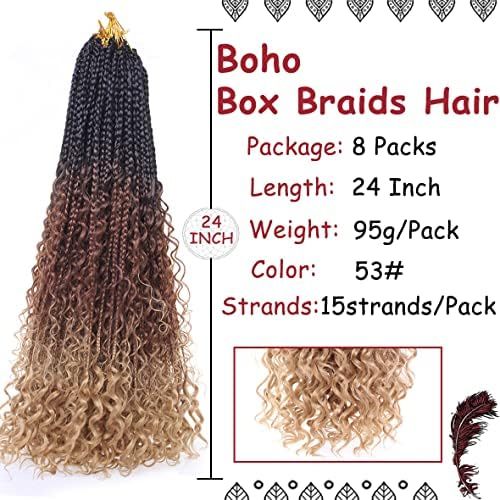 Beverlee 24 Inch Boho Box Braids 8 Packs Goddess Box Braids Crochet Hair Bohemian Hippie Braids Brai | Amazon (US)
