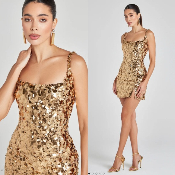 Nadine Merabi KARLIE GOLD DRESS size small/US 4 NEW! New with tags! | Poshmark