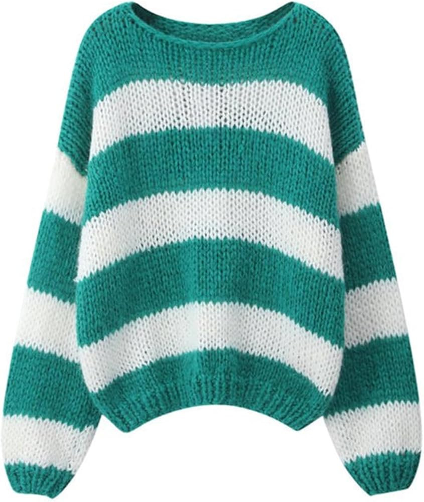 FOMOYUU Women Oversized Striped Sweater Color Block Knit Long Sleeve Sweatshirt Loose Pullover Y2... | Amazon (US)