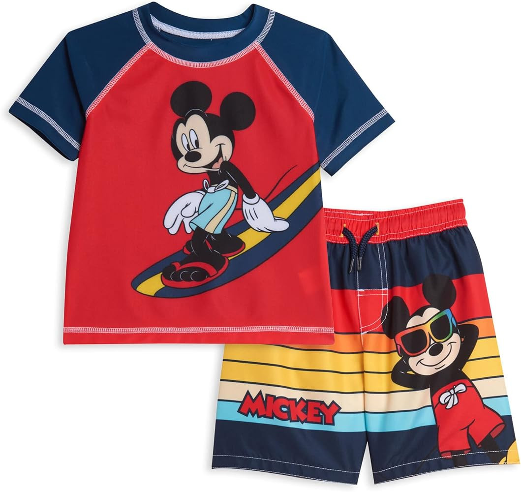 Disney Mickey Mouse Rash Guard and Swim Trunks Outfit Set Infant to Toddler | Amazon (US)