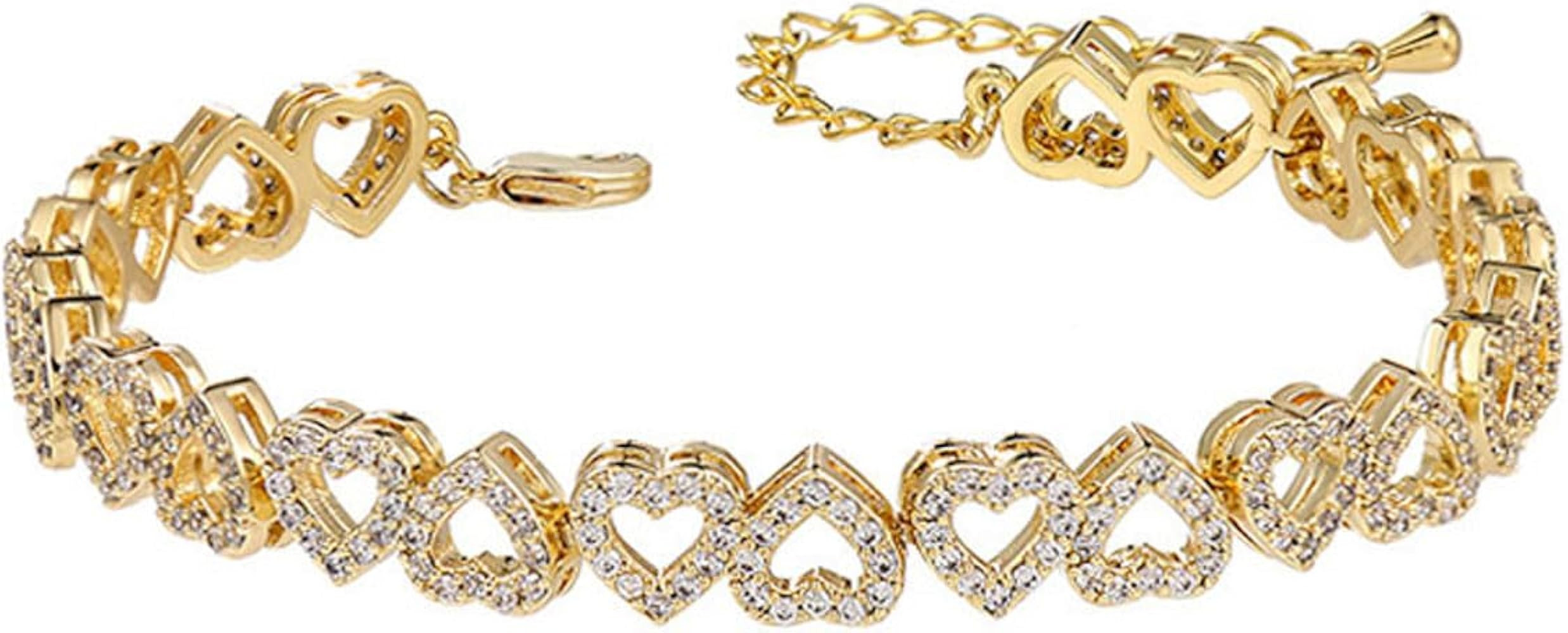 Gold Bracelets for Women Silver Clustered Tennis Bracelet for Women Heart Diamond Cuban Bracelet ... | Amazon (US)