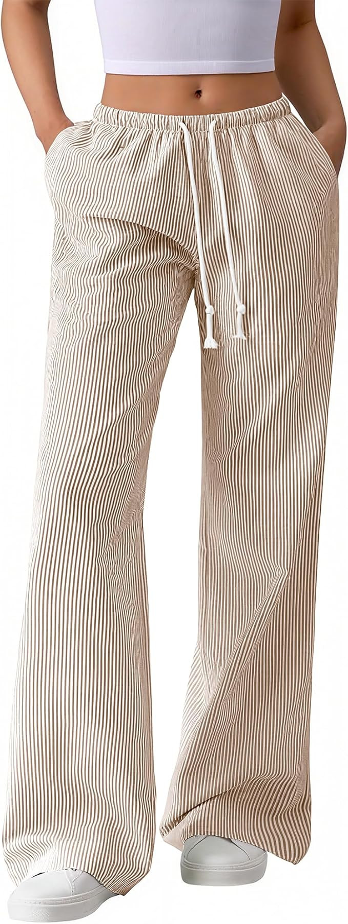 BTFBM Striped Wide Leg Pants for Women Spring Summer 2026 Drawstring Lounge PJ Beach Bottoms Casu... | Amazon (US)