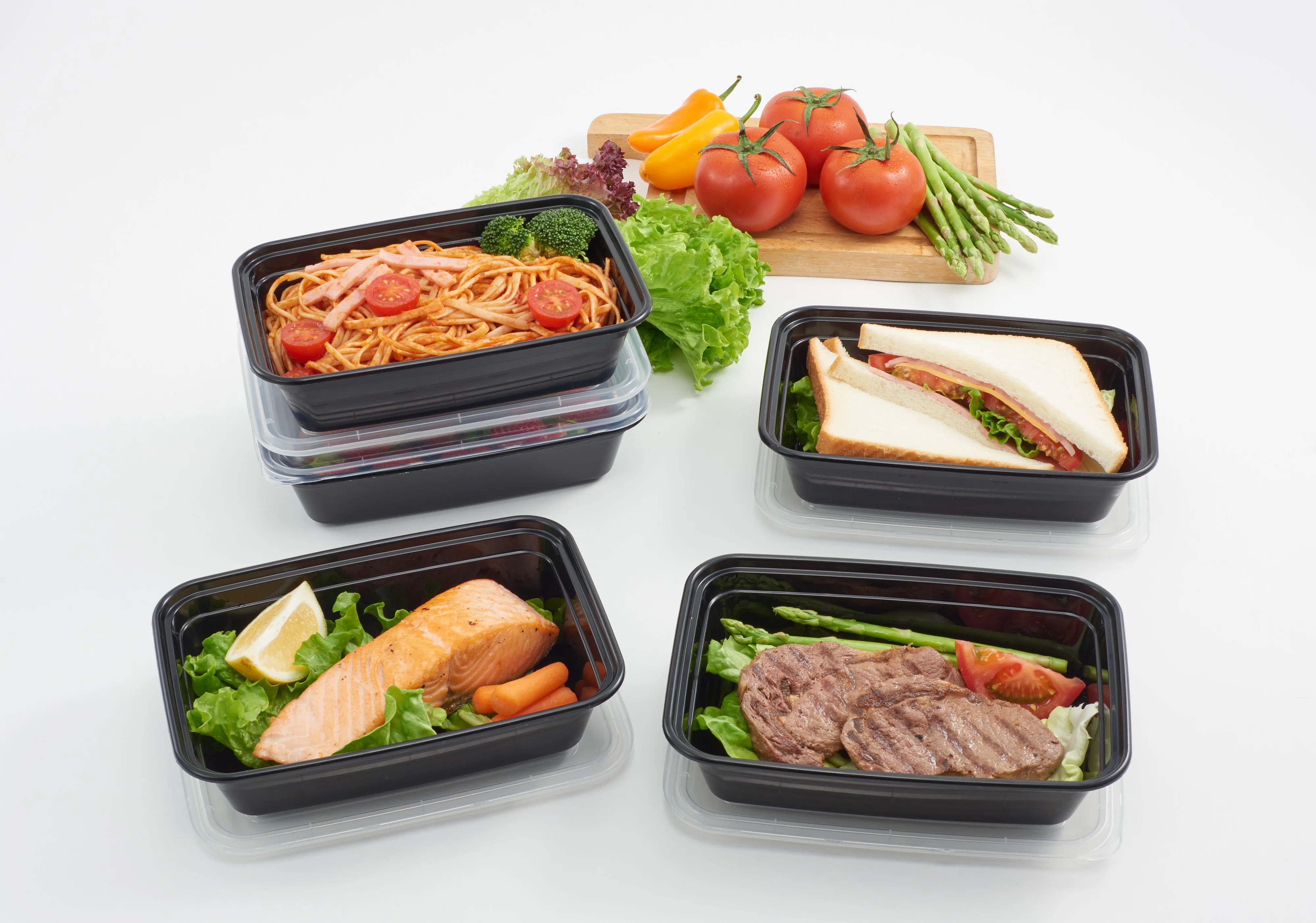 Mainstays 5 Pk 4.2 Cups Rectangular Plastic Meal Prep, Clear Lids and Black Containers | Walmart (US)