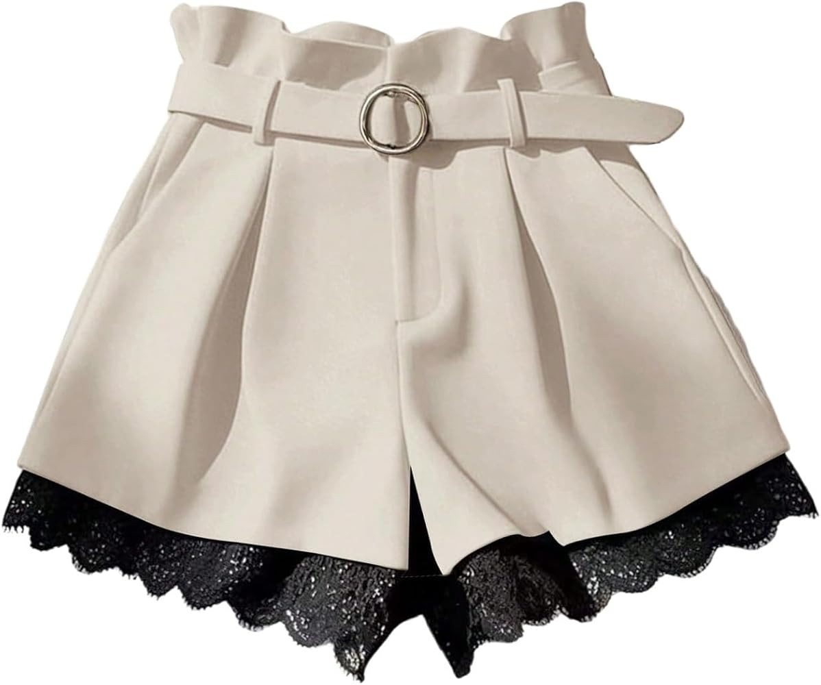 SOLY HUX Women's Lace Dressy Shorts Classy High Waisted Short Work Office Shorts with Pocket | Amazon (US)