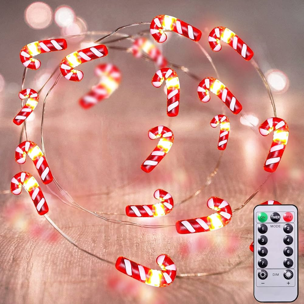 AMENON 26 Ft 80 Led Candy Cane String Lights Christmas Decor Battery Operated Fairy Lights Remote... | Amazon (US)
