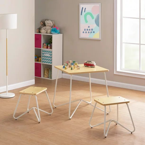 Mainstays Kids 3-Piece Finn Metal Frame Play Table and Stool Set, Multiple Colors | Walmart (US)