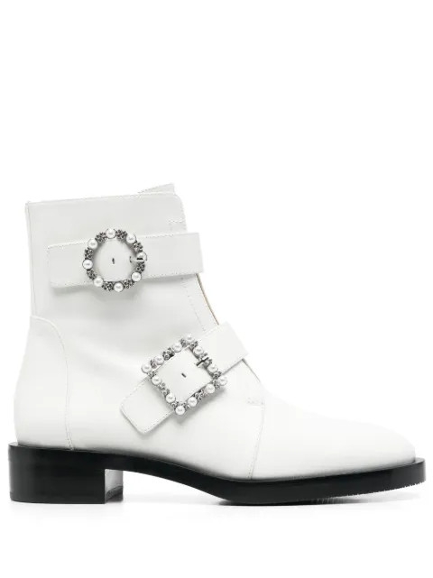 Stuart Weitzman Side crystal-embellished Buckle Boots - Farfetch | Farfetch Global