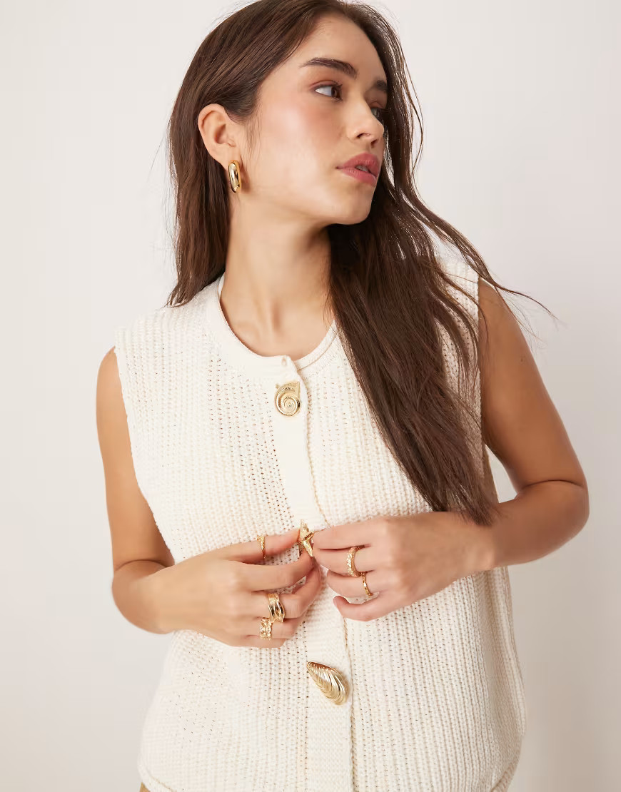 ASOS DESIGN knit boxy vest with multi shell buttons in white | ASOS (Global)