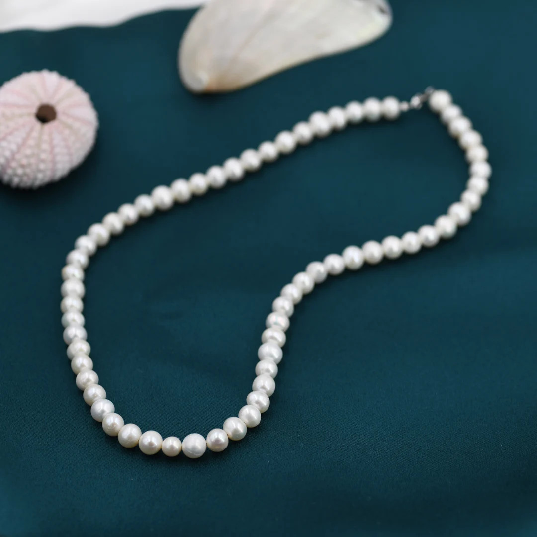 Genuine Freshwater Pearl Necklace in Sterling Silver Slightly - Etsy Canada | Etsy (CAD)