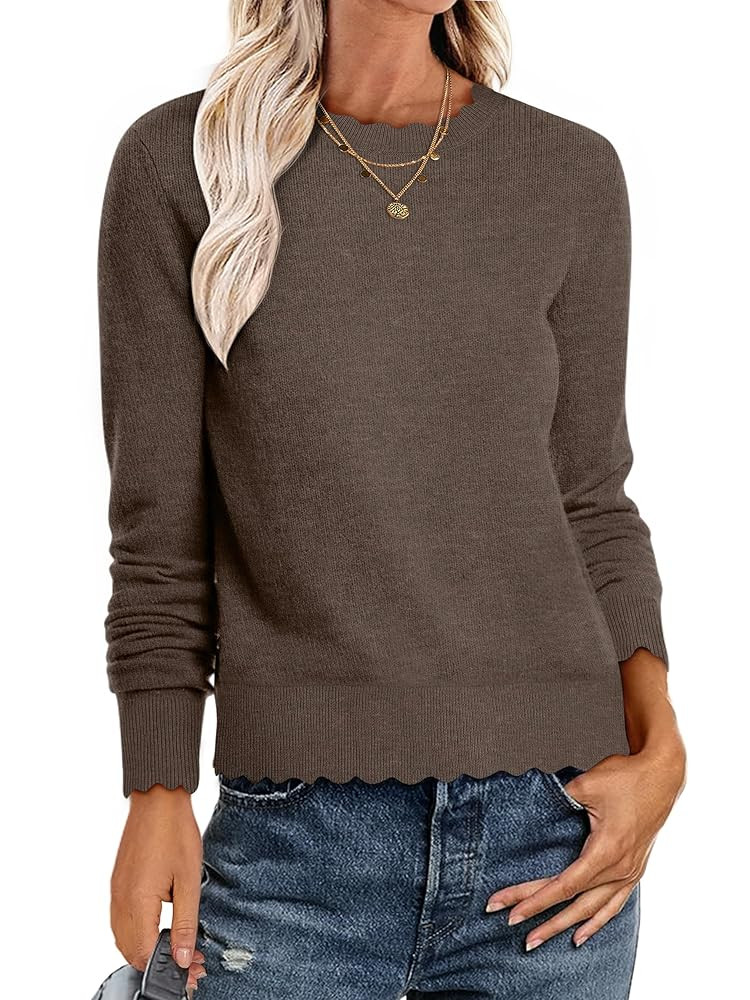 ANRABESS Womens Long Sleeve Sweaters Loose Fit Lightweight Scalloped Knit Soft Dressy Pullover To... | Amazon (US)