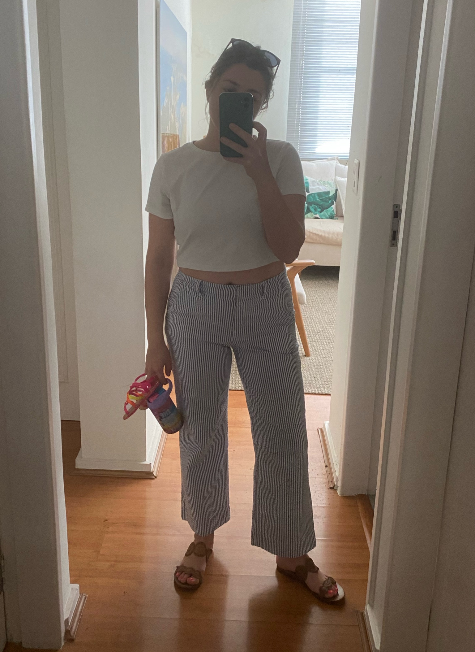 Seersucker pants and a Crop top to help beat the heat while running errands on vacation 

#LTKMidsize