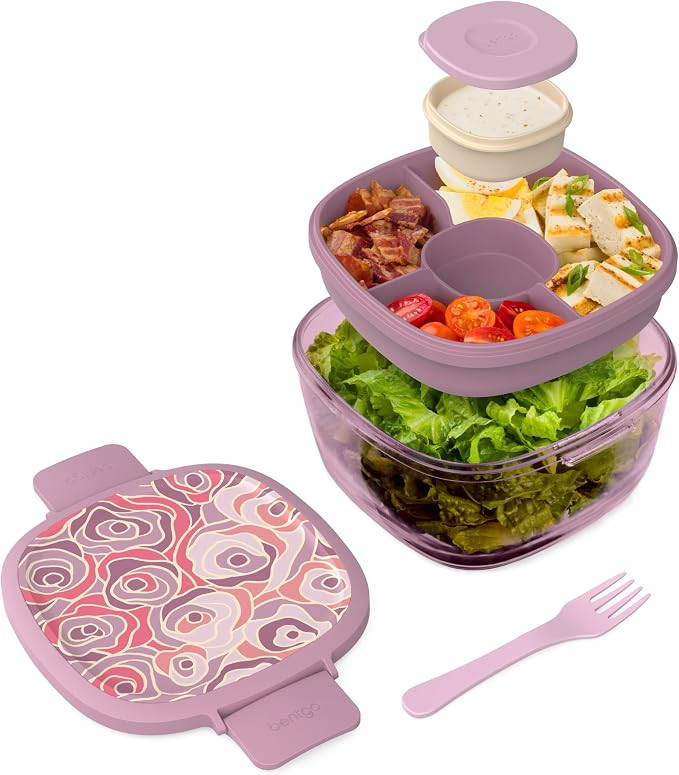 Bentgo Glass Prints Salad Container - 7.6-Cup Tinted Glass Salad Bowl with Airtight Lid, Leak-Pro... | Amazon (US)