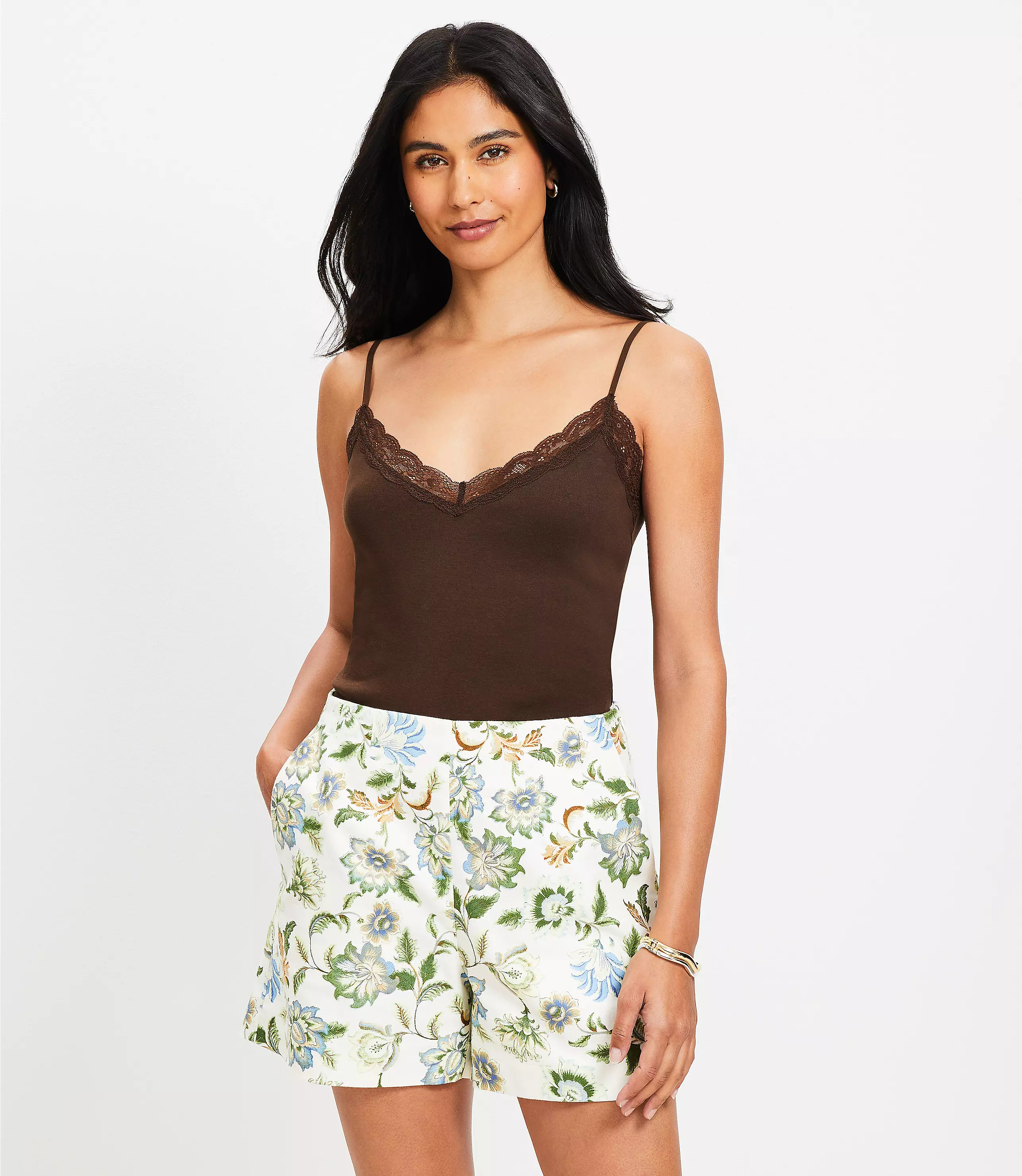 Lace Trim Ribbed Cami | LOFT