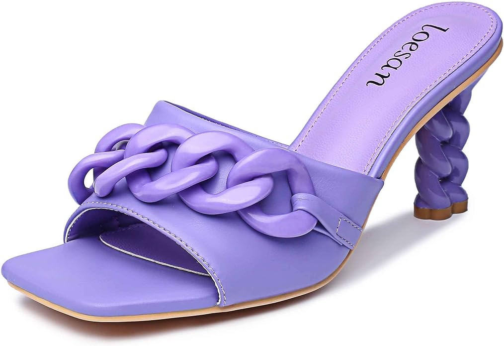 Women's Chain Square Toe Heels Sandals Slip On Heeled Mules Open Toe Backless Fashion Sexy Dress ... | Amazon (US)