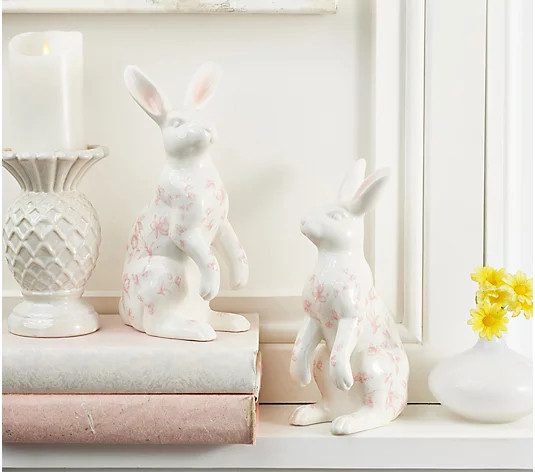 Set of 2 Toile Design Ceramic Bunnies by Valerie - QVC.com | QVC