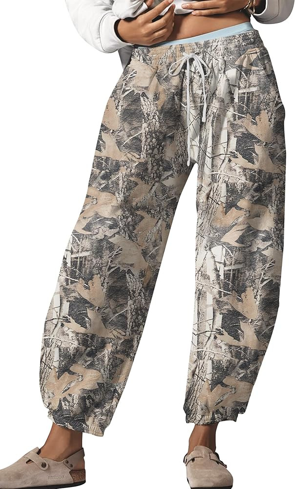 Leopard Pants Women Barrel Sweatpants Casual Baggy Cheetah Print Lounge Pants Drawstring Joggers ... | Amazon (US)