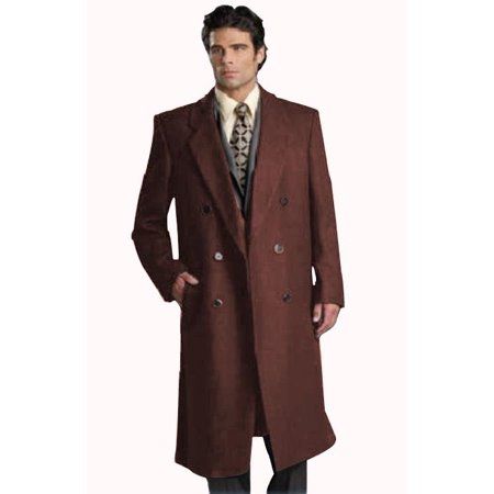 Men s Six Button Dark Brown Fully Lined Long Coat | Walmart (US)