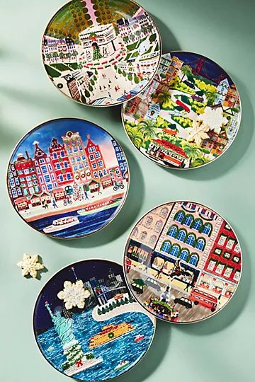 Holiday in the City Dessert Plate | Anthropologie (US)