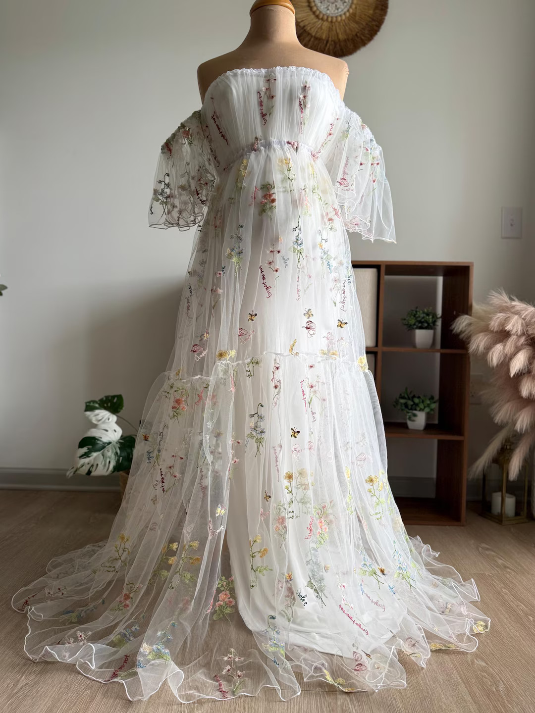 Floral Embroidered Tulle Maternity Dress: Boho Photoshoot Gown | Etsy (US)
