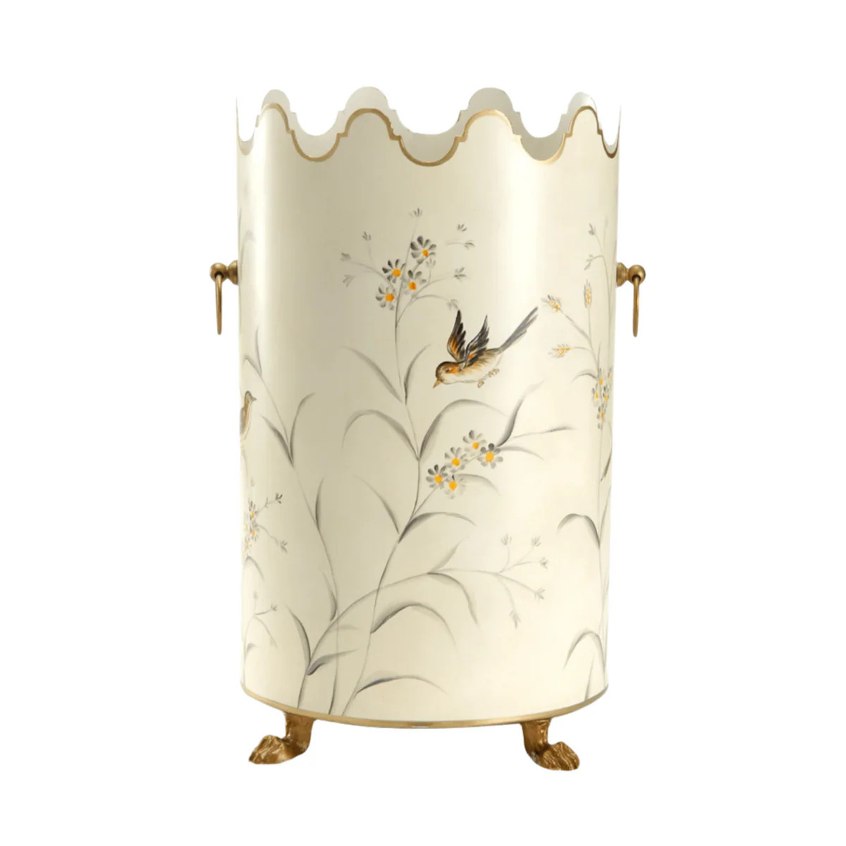 Scalloped Edge Aviary Motif Wastebasket | The Well Appointed House, LLC