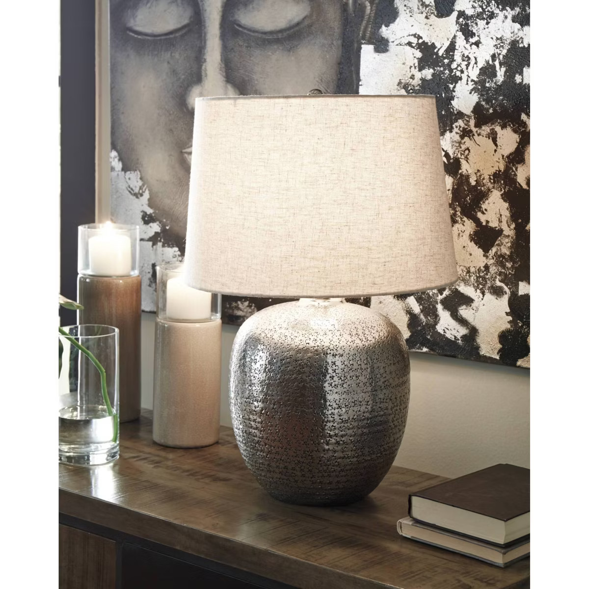Magalie Metal Table Lamp Antique Silver - Signature Design by Ashley: Hammered Aluminum, Urban St... | Target