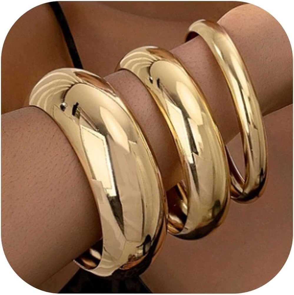 Gold Bangles for Women Bangle Bracelets Chunky Bangles Bracelets Non Tarnish Gold/Silver Bracelet... | Amazon (US)