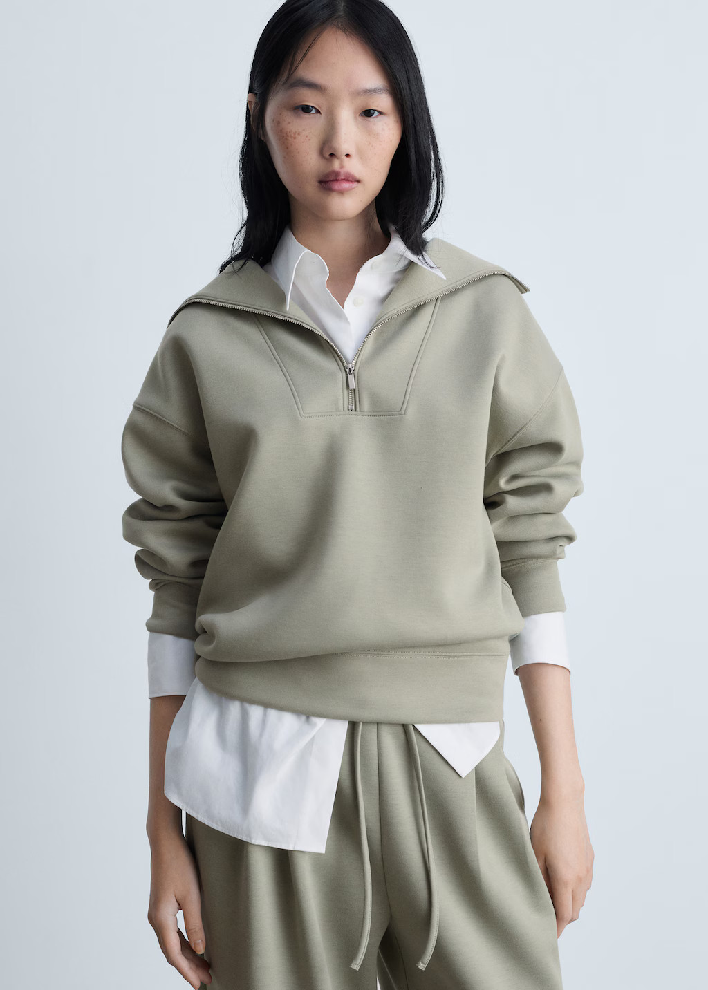 Knitted zip-neck sweatshirt - Women | MANGO United Kingdom | MANGO (UK)