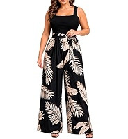 WILDPARTY Plus Size Jumpsuit for Women Sleeveless One Piece Outfit Floral Wide Leg Tie Waist Casu... | Amazon (US)