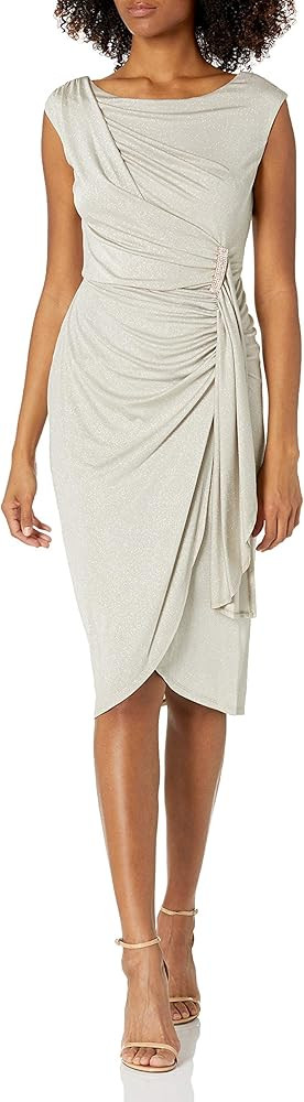 London Times Women's Glitter Drop Shoulder Side Ruched Sheath Dress | Amazon (US)