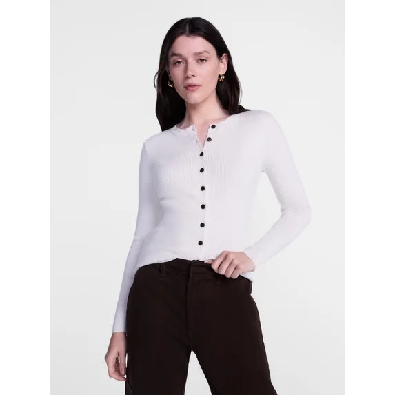 Scenario Women's and Women's Plus Ribbed Crewneck Cardigan Sweater, Lightweight, Sizes XS-4X | Walmart (US)