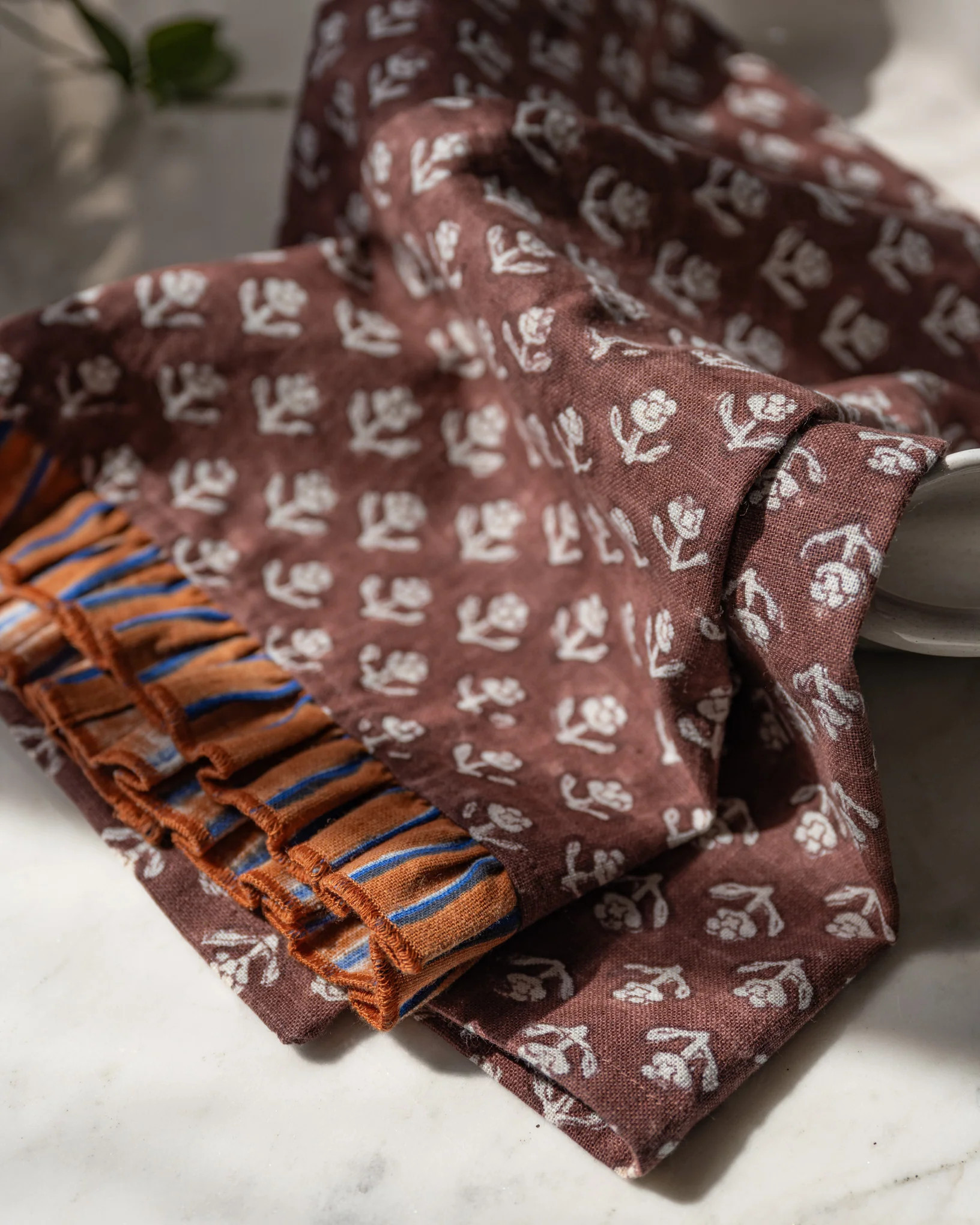 Chocolate Cosmos Block Printed Tea Towel | Magnolia