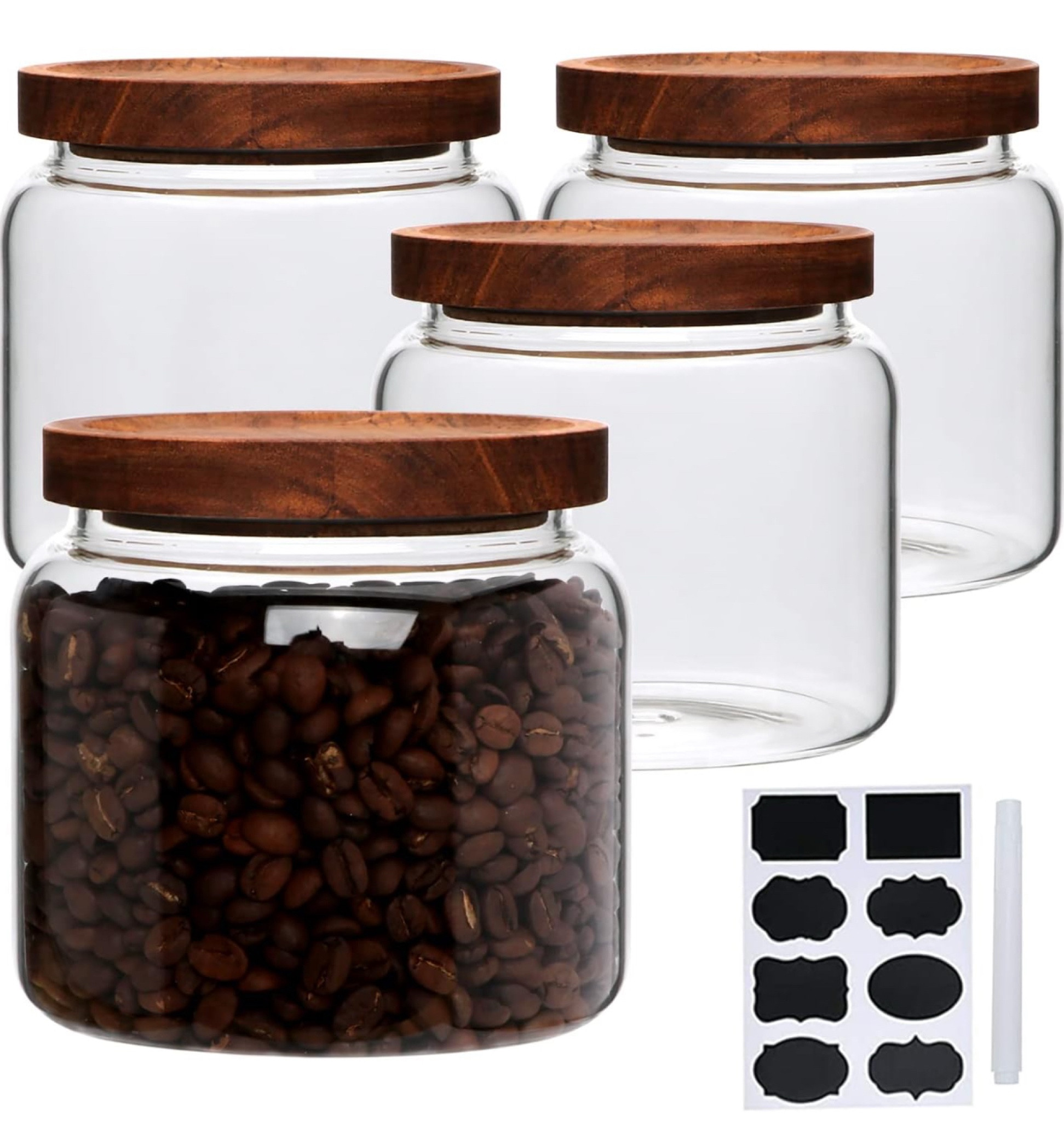 Glass Jars,Set of 4 Glass Food Storage Containers with Wooden Lids,Clear Glass Canister Sets for Sugar,Tea,Coffee,Snack,Spice,Herbs(33 oz/ 1000 ml)

#LTKFindsUnder50 #LTKHome