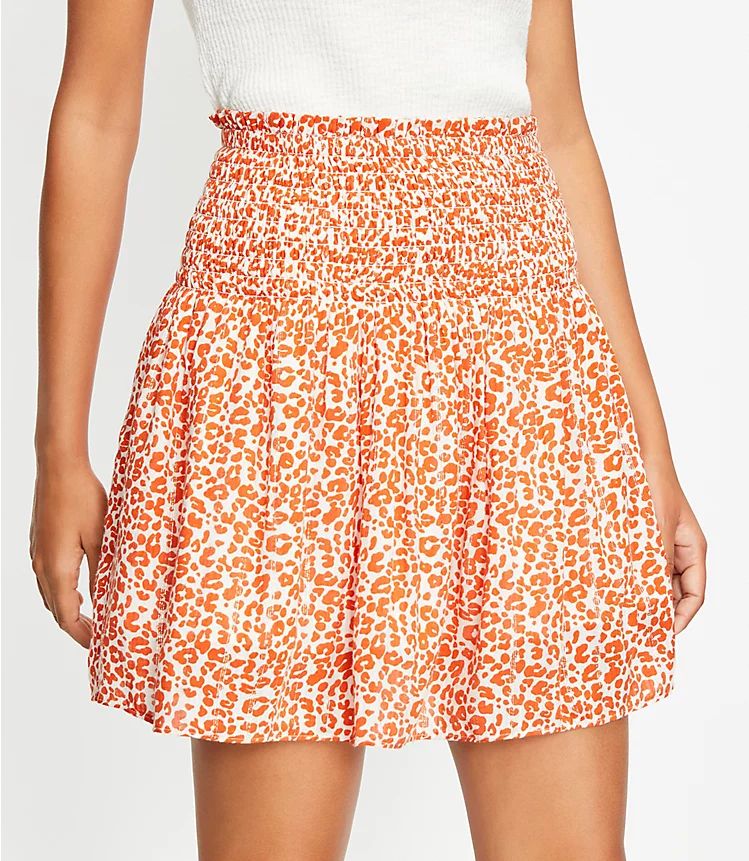 Leopard Print Smocked Pull On Skirt | LOFT | LOFT