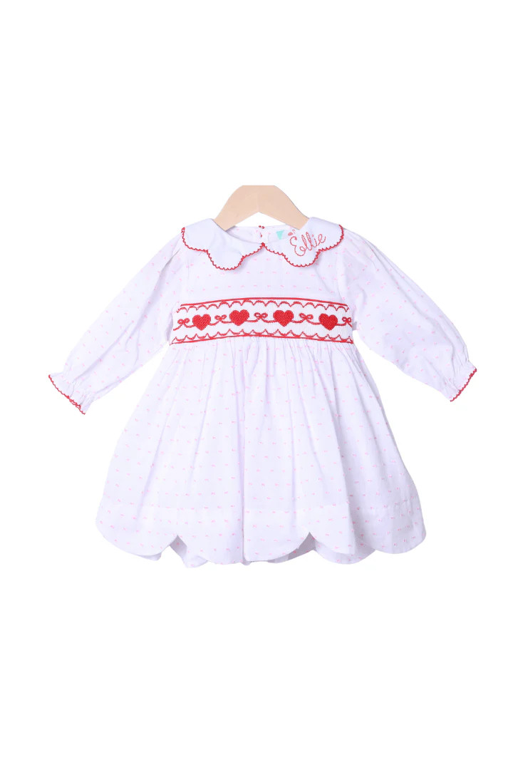 Smocked Sweetheart Bow Pink Swiss Dot Dress | The Smocked Flamingo