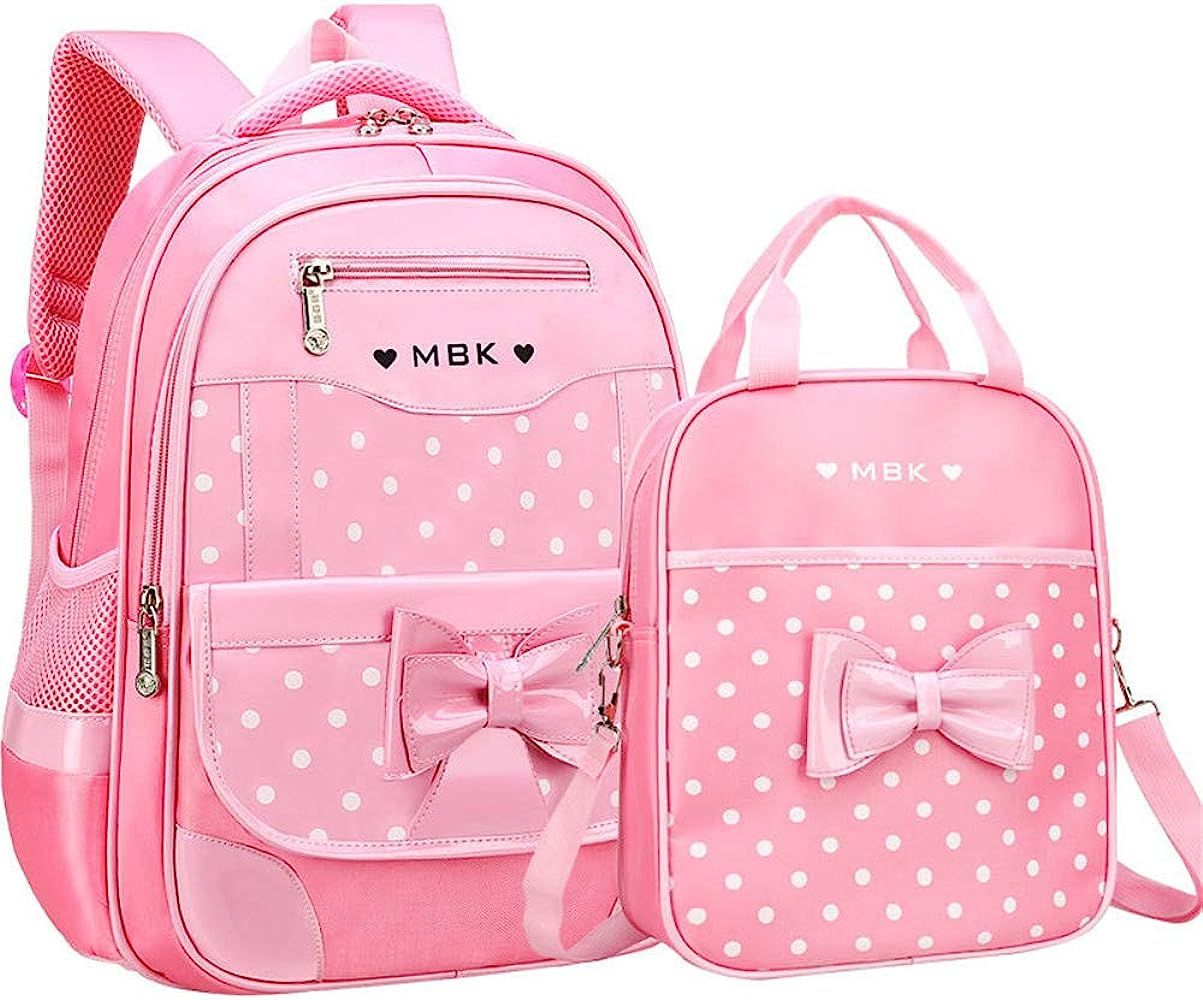 2Pcs Bowknot Wave Point Prints Primary School Bookbag Kids School Backpack Sets for Girls | Amazon (US)