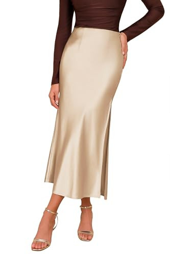 Winter Elegant High Waist Cocktail Party Wedding Mermaid Satin Maxi Skirts Champagne | Amazon (US)