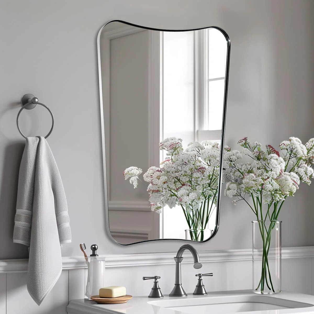 Elaxi Modern Concave Top Rectangle Irregular Scalloped Bathroom Wall Mirror | Wayfair North America