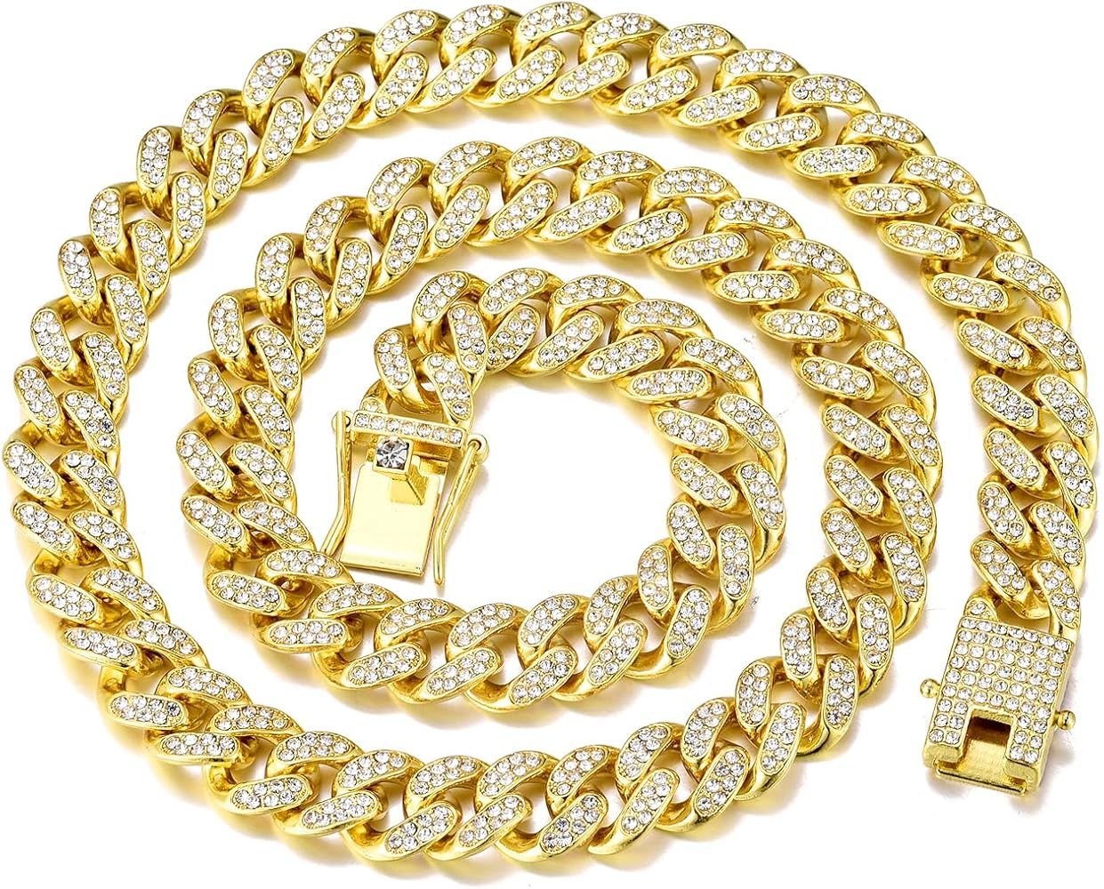 FEEL STYLE Mens Cuban Link Chain Miami Cuban Necklace 18k Gold Silver Diamond Cut Stainless Steel... | Amazon (US)