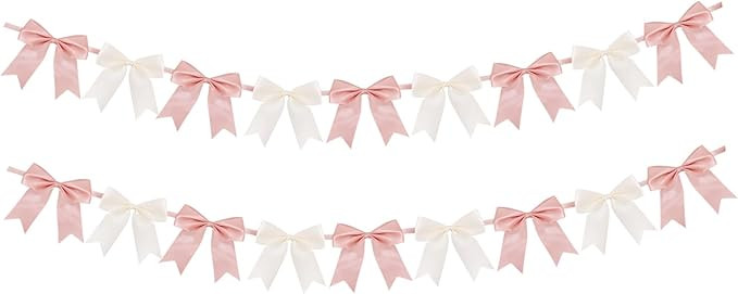 2 Strings of 18pcs Champagne&White Bow Garlands Banner Decoration,Pre-Strung Satin Ribbon for Gir... | Amazon (US)