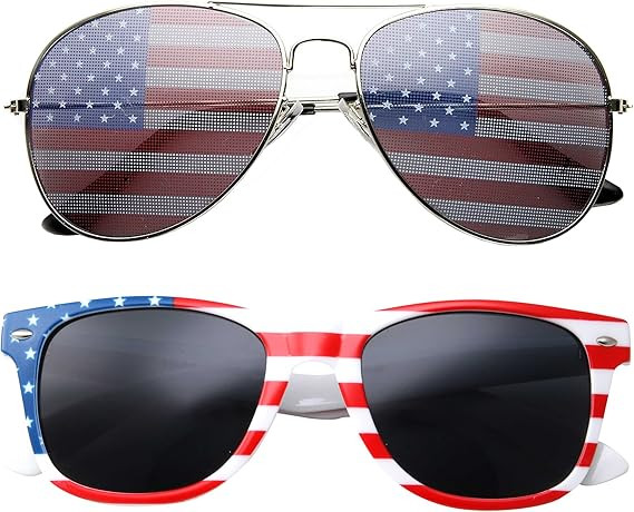grinderPUNCH 2 Pair Combo Patriotic American US Flag Sunglasses Bulk USA | Amazon (US)