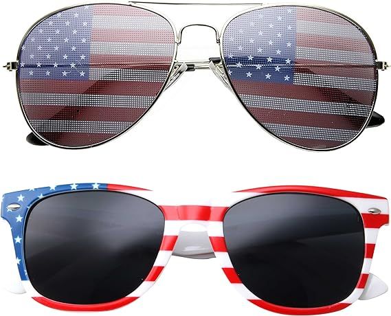 grinderPUNCH 2 Pair Combo Patriotic American US Flag Sunglasses Bulk USA | Amazon (US)