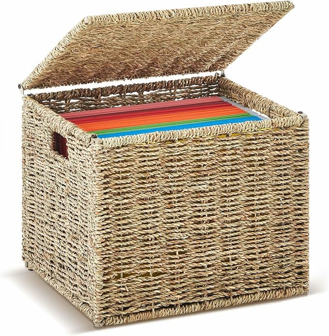Marspark Seagrass File Box Organizers Decorative File Baskets for Hanging Folders Filing Cabinet ... | Amazon (US)