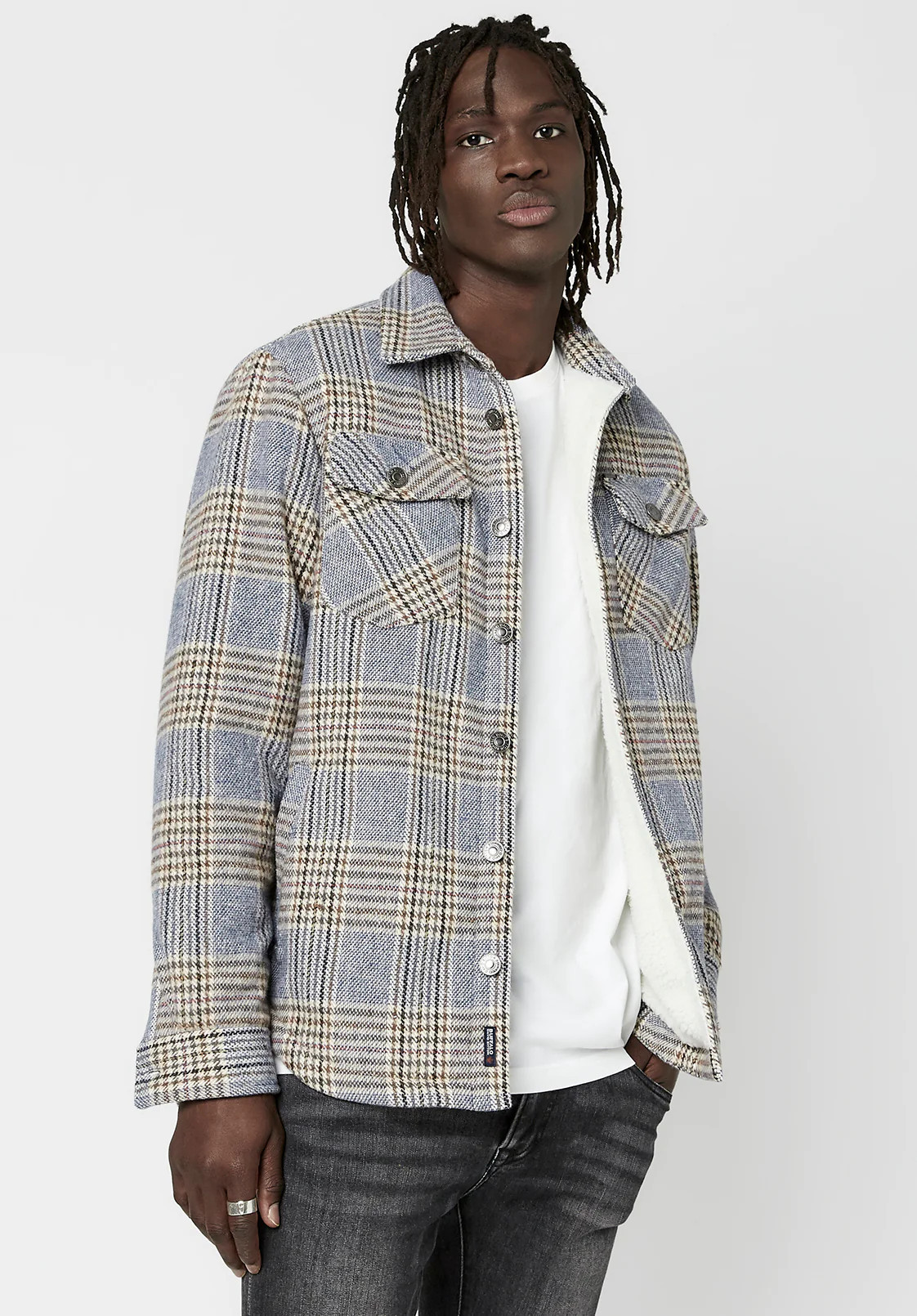 Jaswe Men's Sherpa-Lined Shacket in Grey Plaid - BM23645 | Buffalo David Bitton
