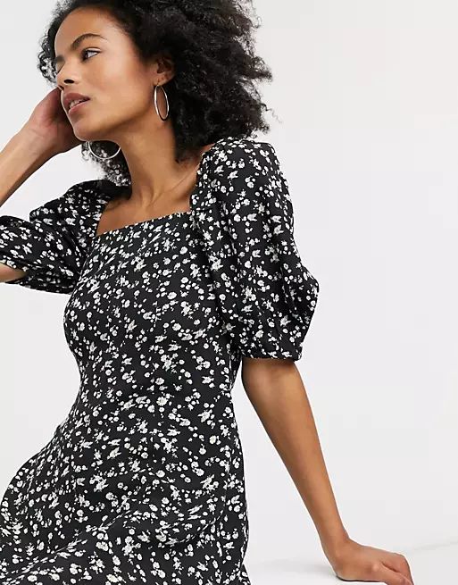 & Other Stories floral print button through mini dress in black | ASOS (Global)