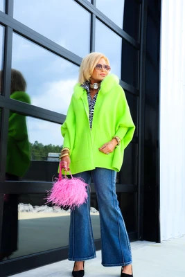 MITCHIE'S Amiee Lime Fox Fur Poncho Lime / One Size | The Willow Tree