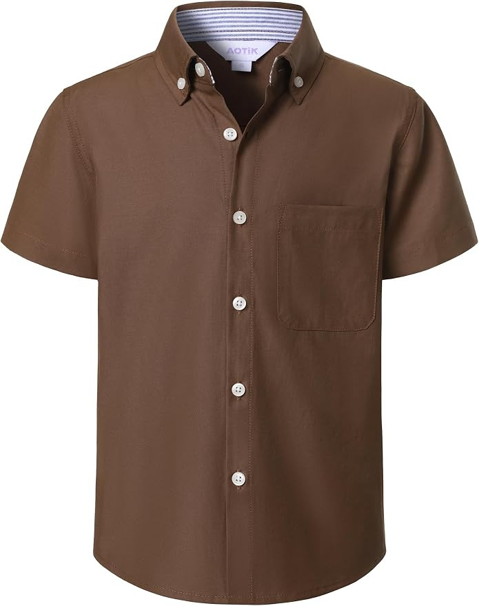 Boys Oxford Button Down Shirt Short Sleeve Formal Uniform Dress Shirt | Amazon (US)