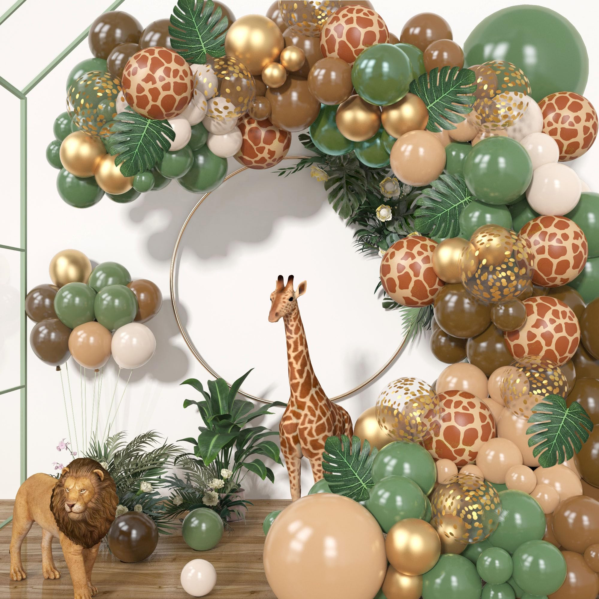 170Pcs Jungle Safari Balloons Garland Kit, Safari Baby Shower Decorations Sage Green Brown & Anim... | Amazon (US)